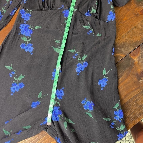 Nobody's Child Button Front Tea Jumpsuit Black Blue Floral Viscose Women's US 12 - Picture 13 of 14